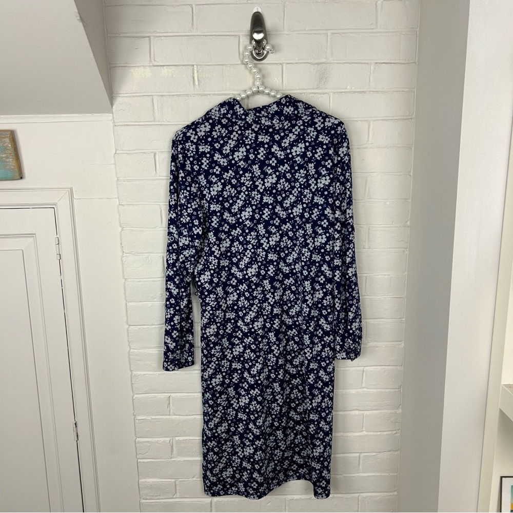 Lularoe Blue White Floral Stretch Button Front Long Sleeve Shirt Dress Size XS - Picture 10 of 10